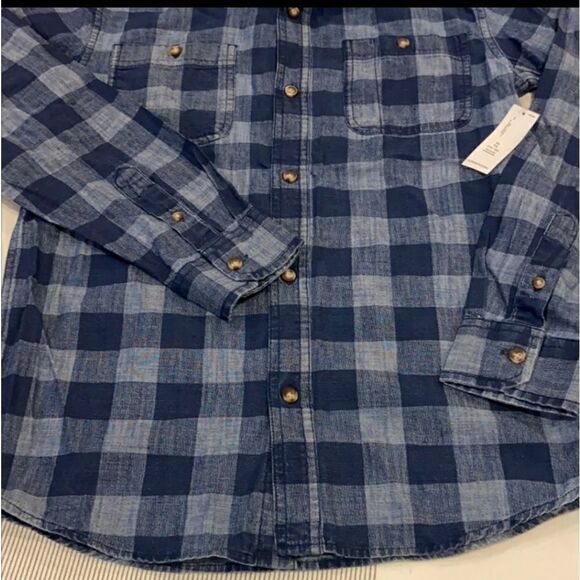 NWT Old Navy Long Sleeved Button-Down Denim Shirt Buffalo Plaid Sz XL (14-16) - Picture 5 of 7